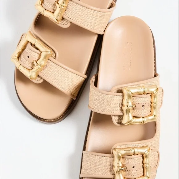 SCHUTZ Enola Natural Sporty Slide Sandals Women's Gold Buckle Sandals Size 8.5 - Picture 6 of 11